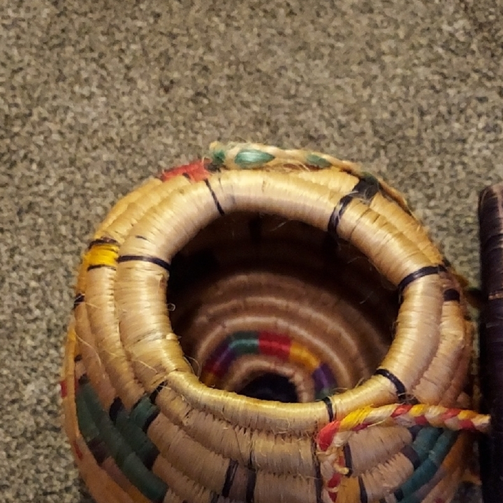 African Gathering/ Boho..Colorful Woven Basket with Lid - Picture 2 of 4